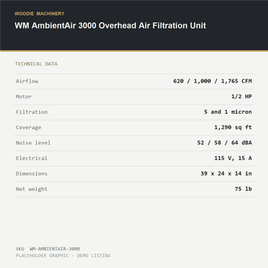 WM AmbientAir 3000 Overhead Air Filtration Unit - technical data