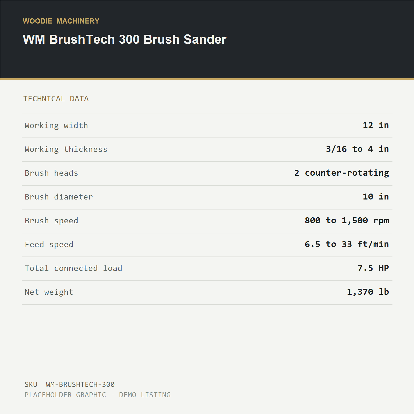 WM BrushTech 300 Brush Sander - technical data