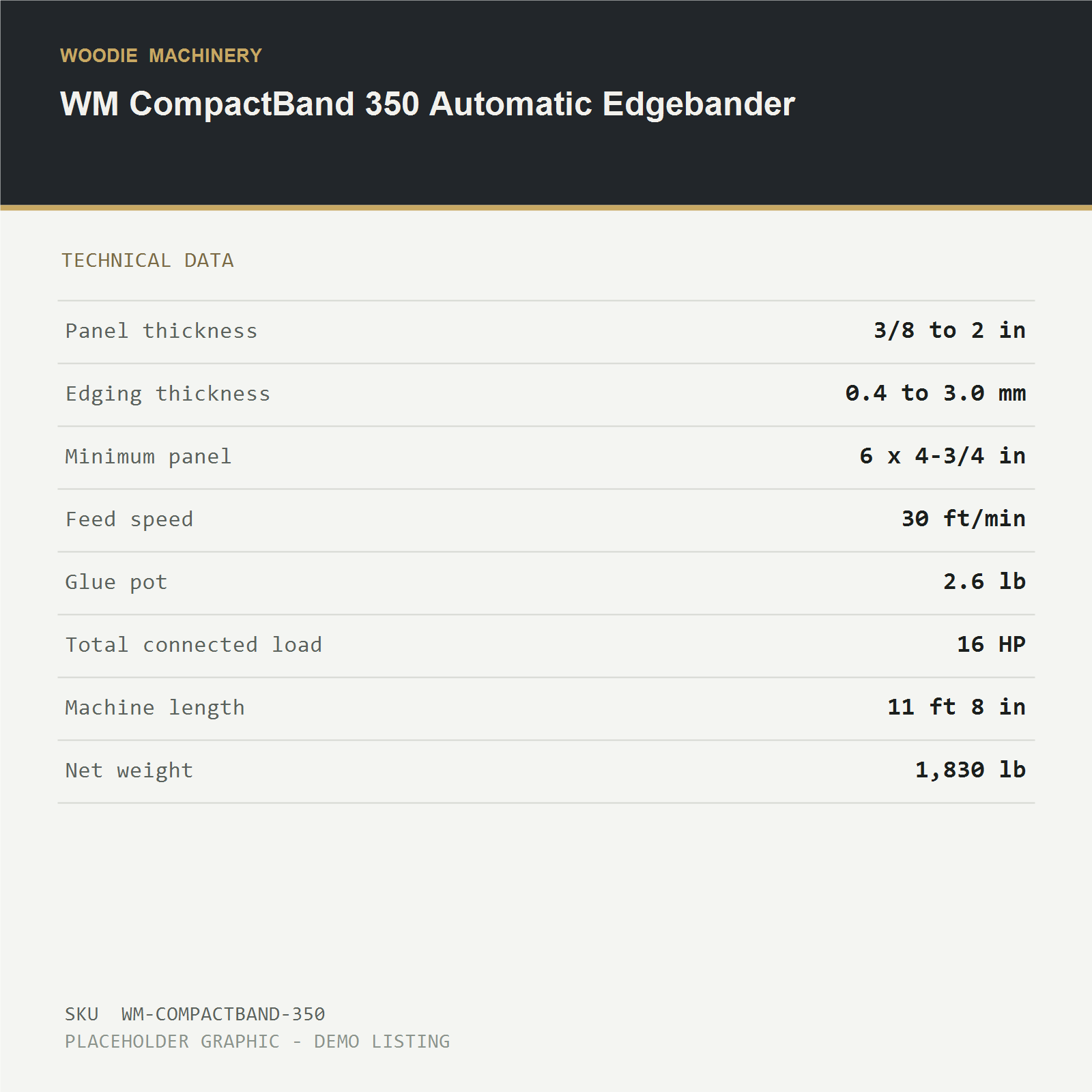 WM CompactBand 350 Automatic Edgebander - technical data