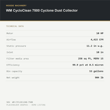 WM CycloClean 7500 Cyclone Dust Collector - technical data