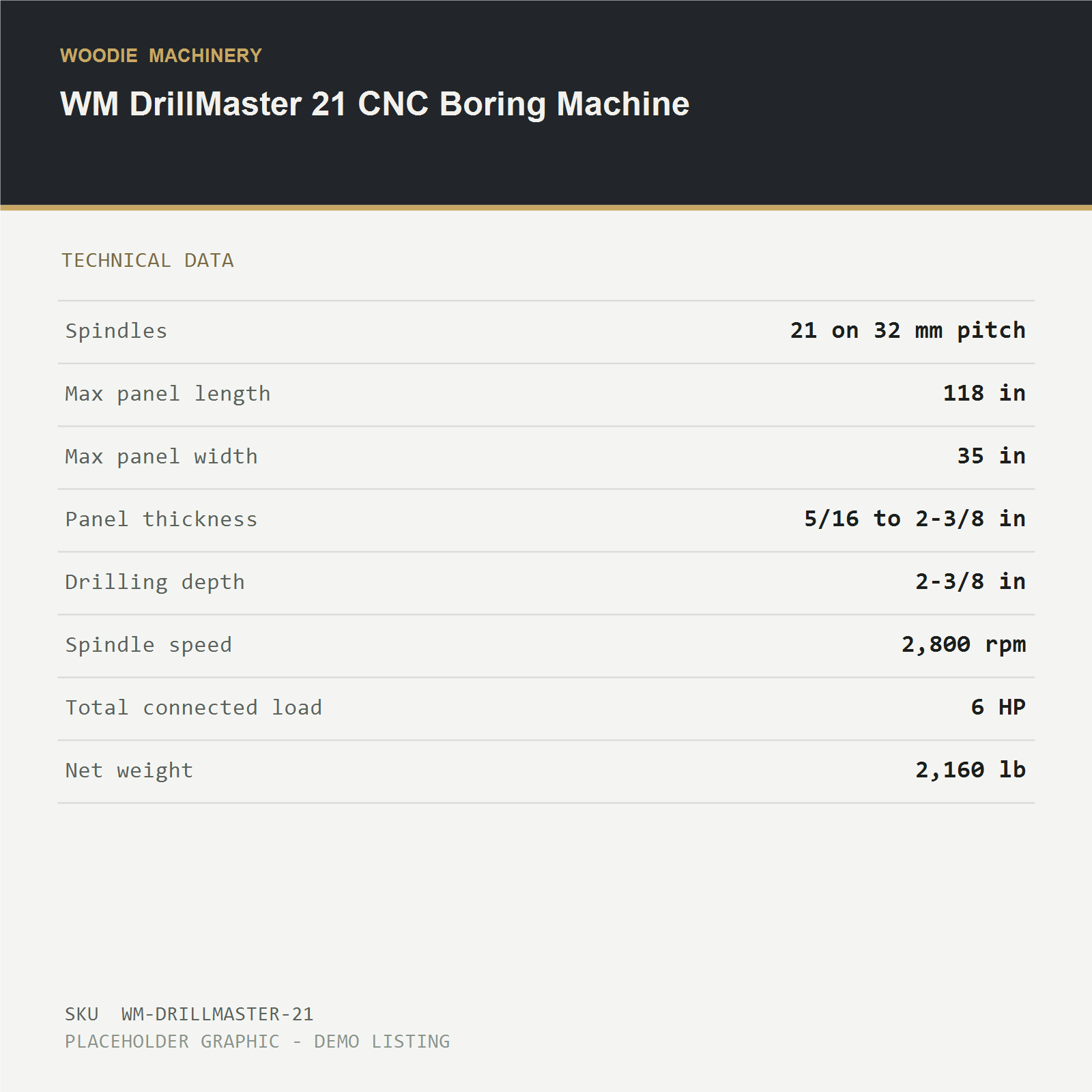 WM DrillMaster 21 CNC Boring Machine - technical data