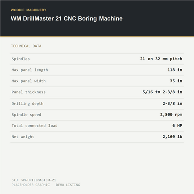 WM DrillMaster 21 CNC Boring Machine - technical data