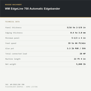 WM EdgeLine 700 Automatic Edgebander - technical data