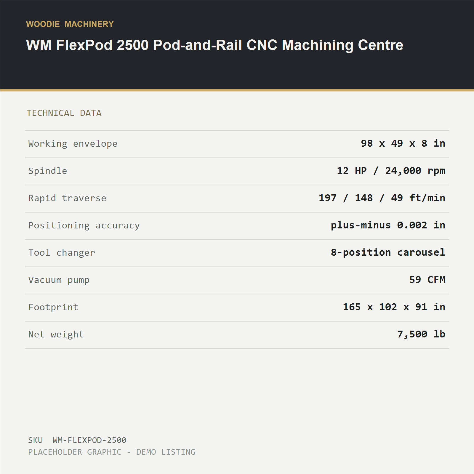 WM FlexPod 2500 Pod-and-Rail CNC Machining Centre - technical data