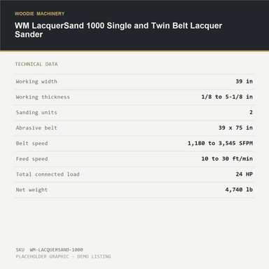 WM LacquerSand 1000 Single and Twin Belt Lacquer Sander - technical data