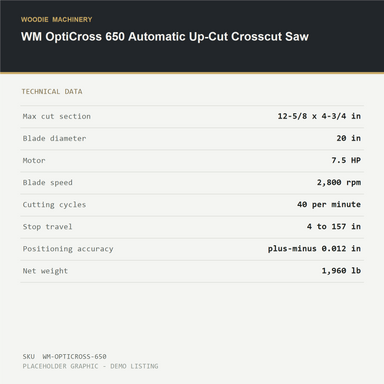 WM OptiCross 650 Automatic Up-Cut Crosscut Saw - technical data