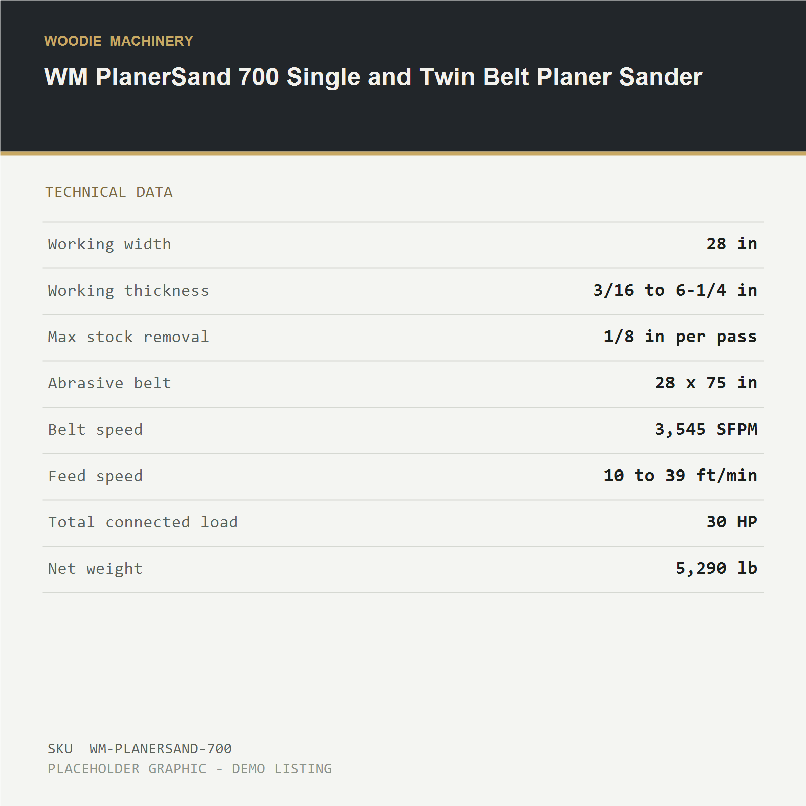 WM PlanerSand 700 Single and Twin Belt Planer Sander - technical data