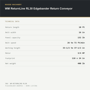 WM ReturnLine RL30 Edgebander Return Conveyor - technical data