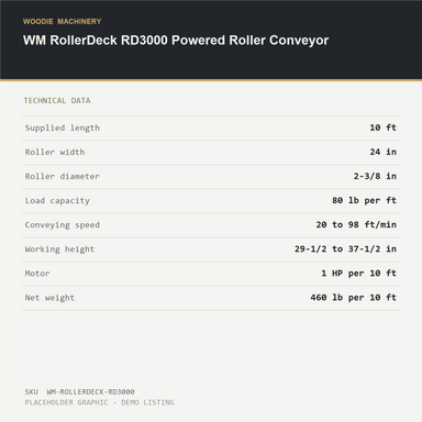 WM RollerDeck RD3000 Powered Roller Conveyor - technical data