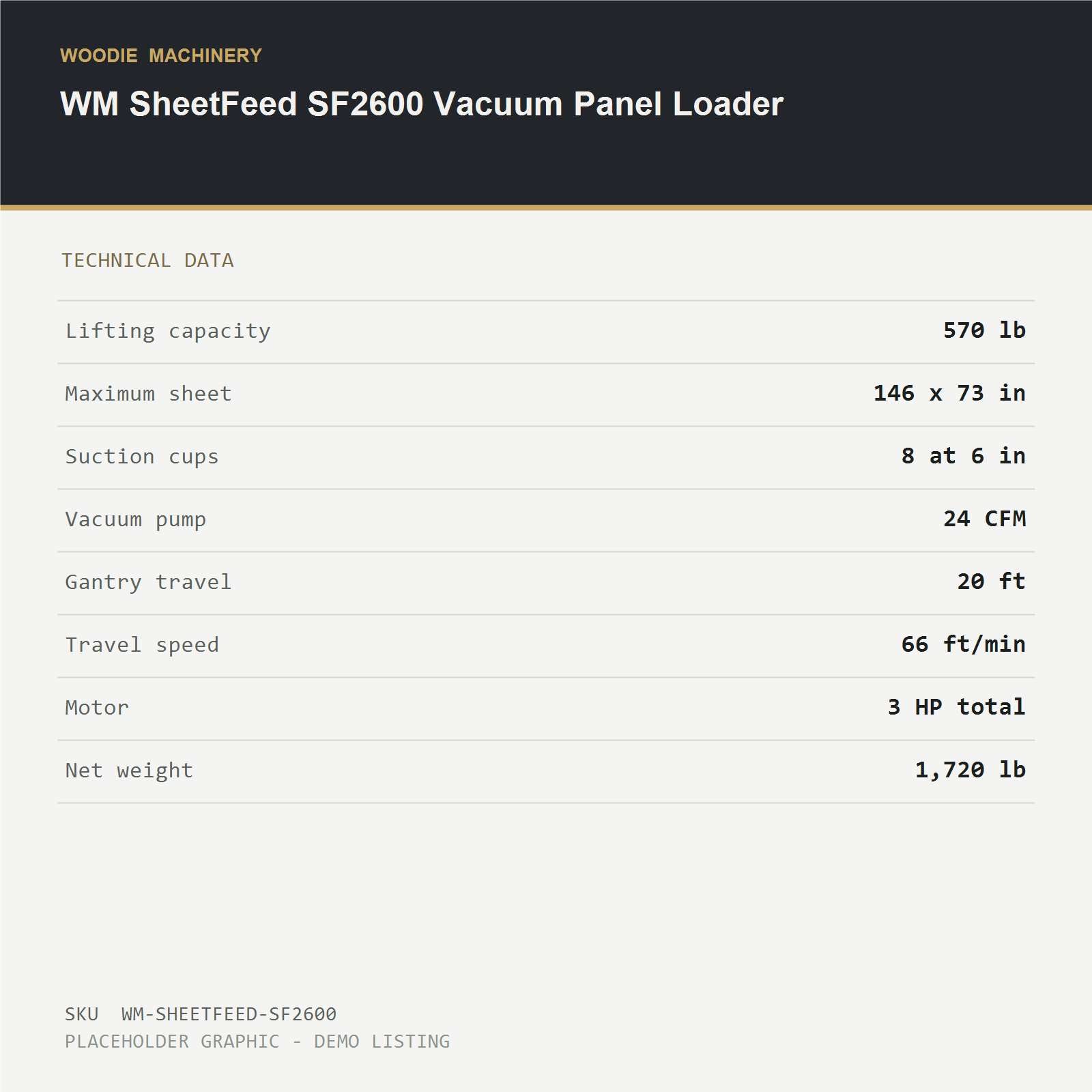 WM SheetFeed SF2600 Vacuum Panel Loader - technical data