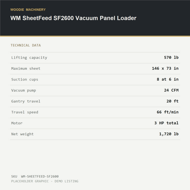WM SheetFeed SF2600 Vacuum Panel Loader - technical data